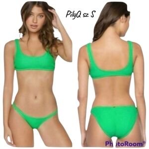 PILYQ Green Ring Side Halter Top & High Cut Bikini 2 Piece Swimsuit Set